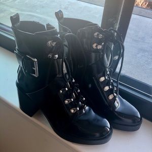 Zara black patent lace up ankle boots
